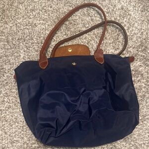 Longchamp Navy and Brown Tote Bag